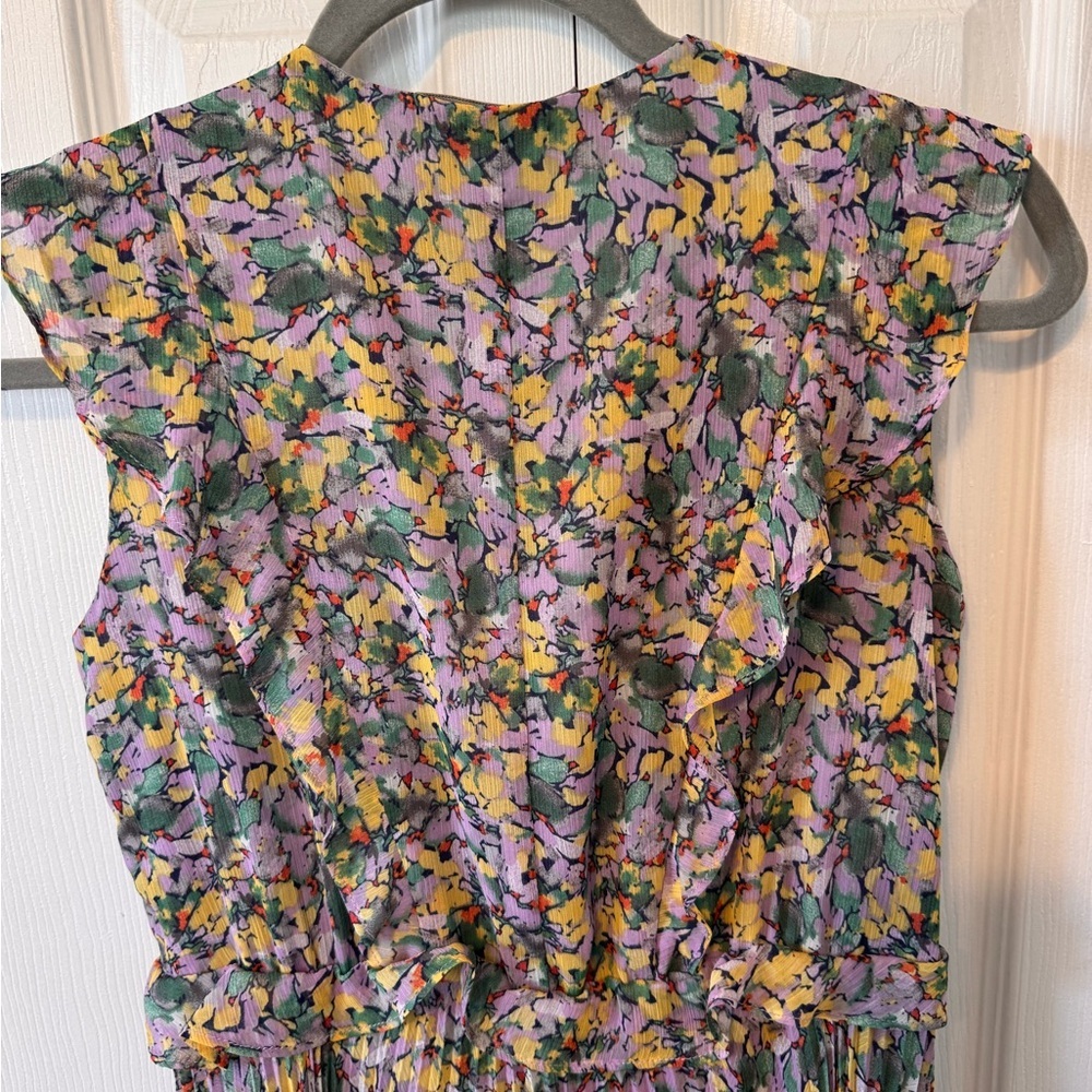 Banana Republic Sleeveless Floral Ruffle Pleated Midi Dress Sz XS Deep VNeck NWT - Picture 8 of 12